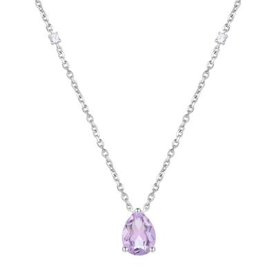 Rose de France Amethyst & Diamond Accent Pendant Necklace in 10K White Gold