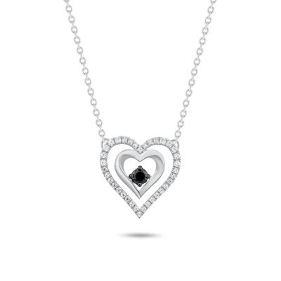 Black & White Diamond Center Heart Pendant Necklace in Sterling Silver (1/4 ct. tw.)