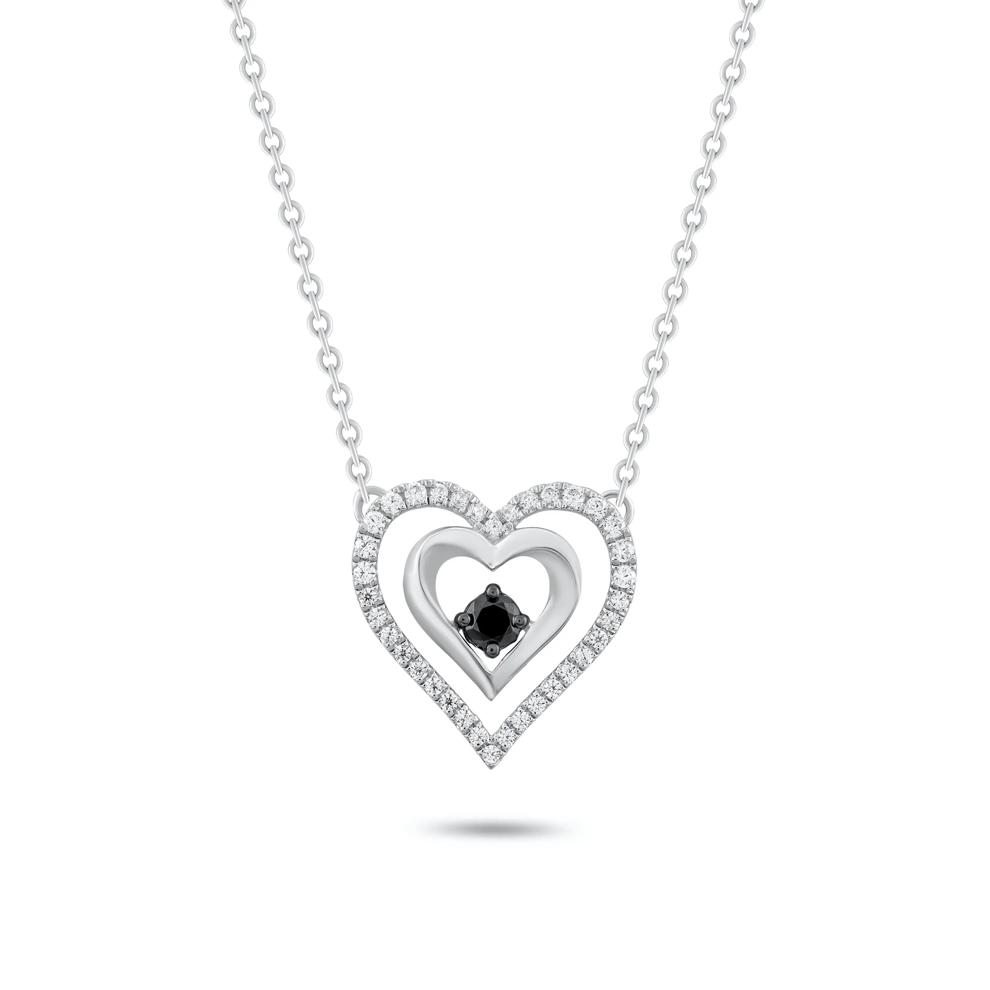 Black &amp; White Diamond Center Heart Pendant Necklace in Sterling Silver (1/4 ct. tw.) – Image 1 of 4