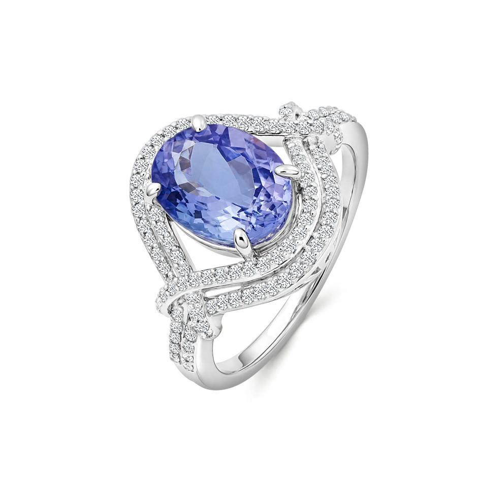 Tanzanite &amp; Diamond Halo Ring in 10K White Gold (1/3 ct. tw.) – Image 4 of 4