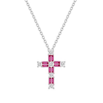 Lab-Created Ruby & Lab-Created White Sapphire Cross Pendant in Sterling Silver