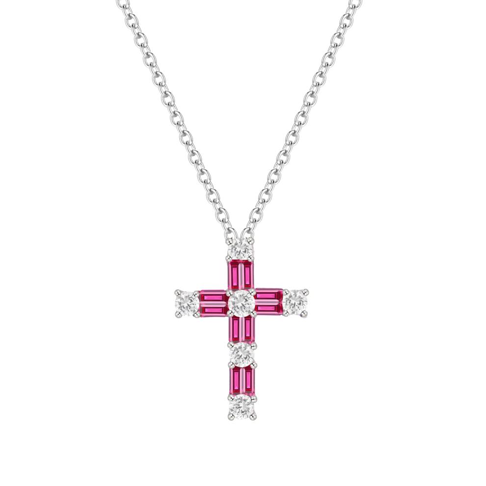 Lab-Created Ruby &amp; Lab-Created White Sapphire Cross Pendant in Sterling Silver – Image 1 of 3
