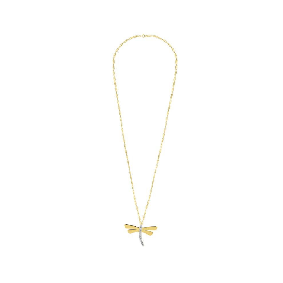 Diamond Accent Dragonfly Pendant Necklace in 10K Yellow Gold – Image 3 of 4