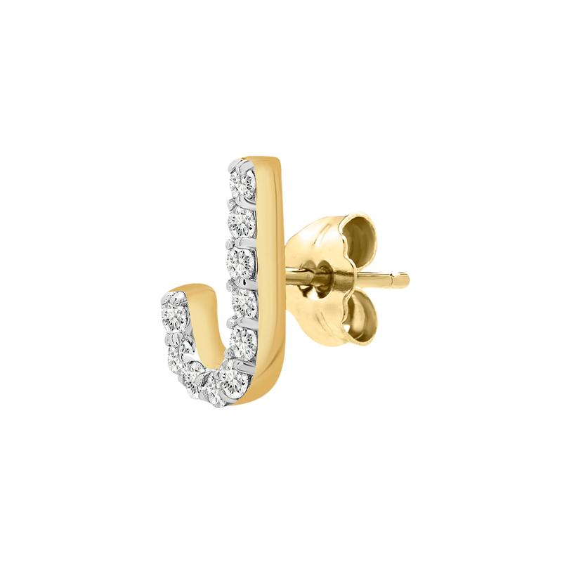 Single-Letter Stud Earring &ldquo;J&rdquo; with Diamond Accents in 10K Yellow Gold – Image 2 of 2
