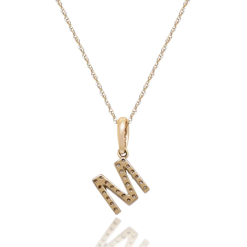 Diamond M Initial Pendant in 10K Yellow Gold (1/10 ct. tw.)  – Image 3 of 4