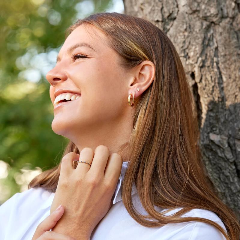 Lab Grown Diamond Five-Stone Hoop Earrings in Vermeil, 20MM &#40;1/4 ct. tw.&#41; – Image 4 of 4