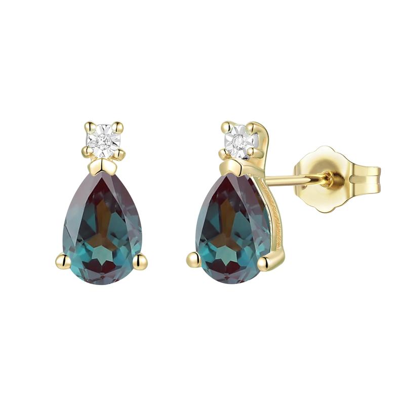 Lab-Created Alexandrite &amp; Diamond Accent Pendant &amp; Earrings Boxed Set in 10K Yellow Gold – Image 3 of 5