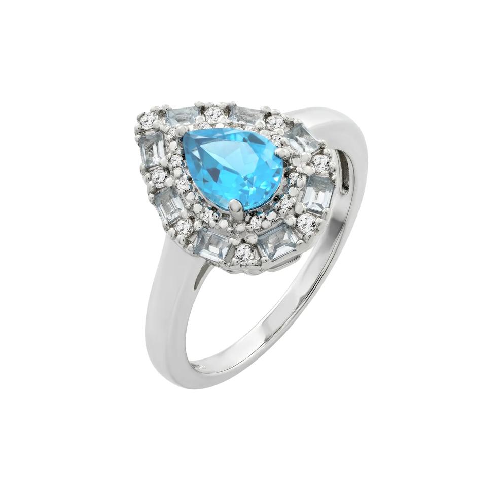 Mixed Blue Topaz &amp; White Topaz Halo Ring in Sterling Silver – Image 4 of 4