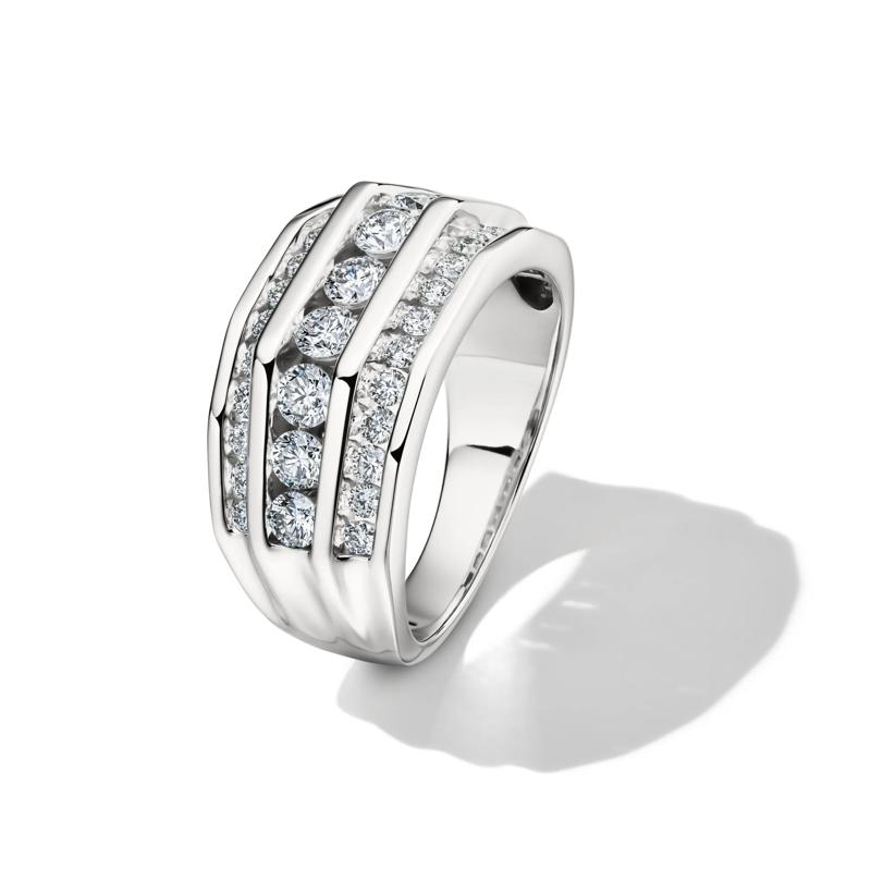 Men&rsquo;s Lab Grown Diamond Wedding Band with Three-Row Setting in 10K White Gold &#40;2 ct. tw.&#41; – Image 4 of 4
