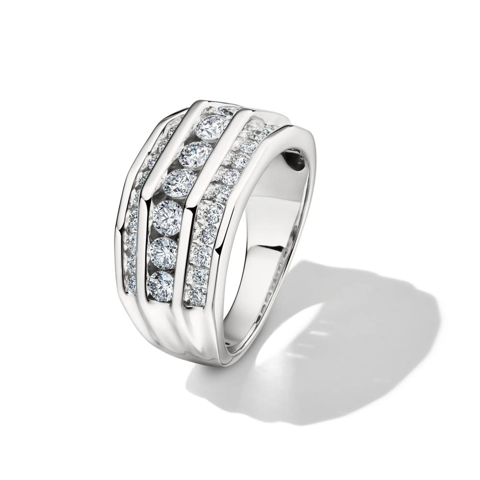 Men&rsquo;s Lab Grown Diamond Wedding Band with Three-Row Setting in 10K White Gold (2 ct. tw.) – Image 4 of 4