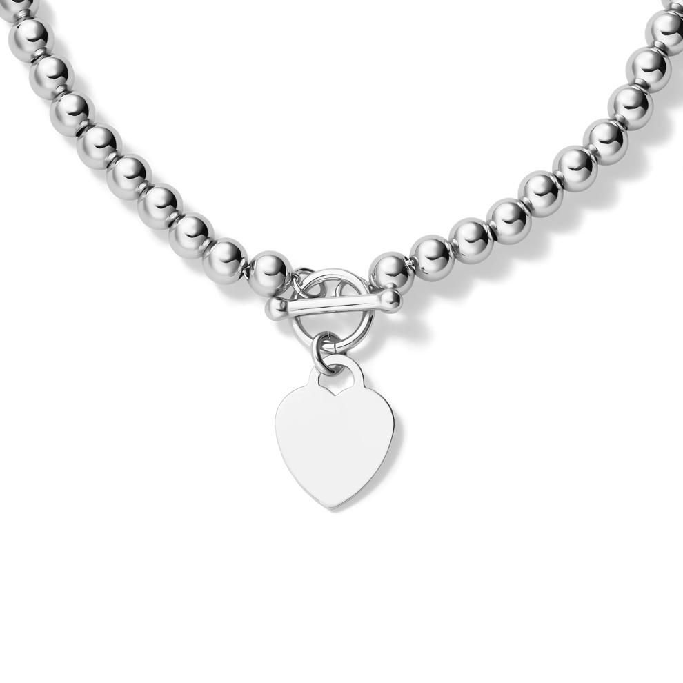 Heart Disc Bead Necklace in Sterling Silver – Image 2 of 4