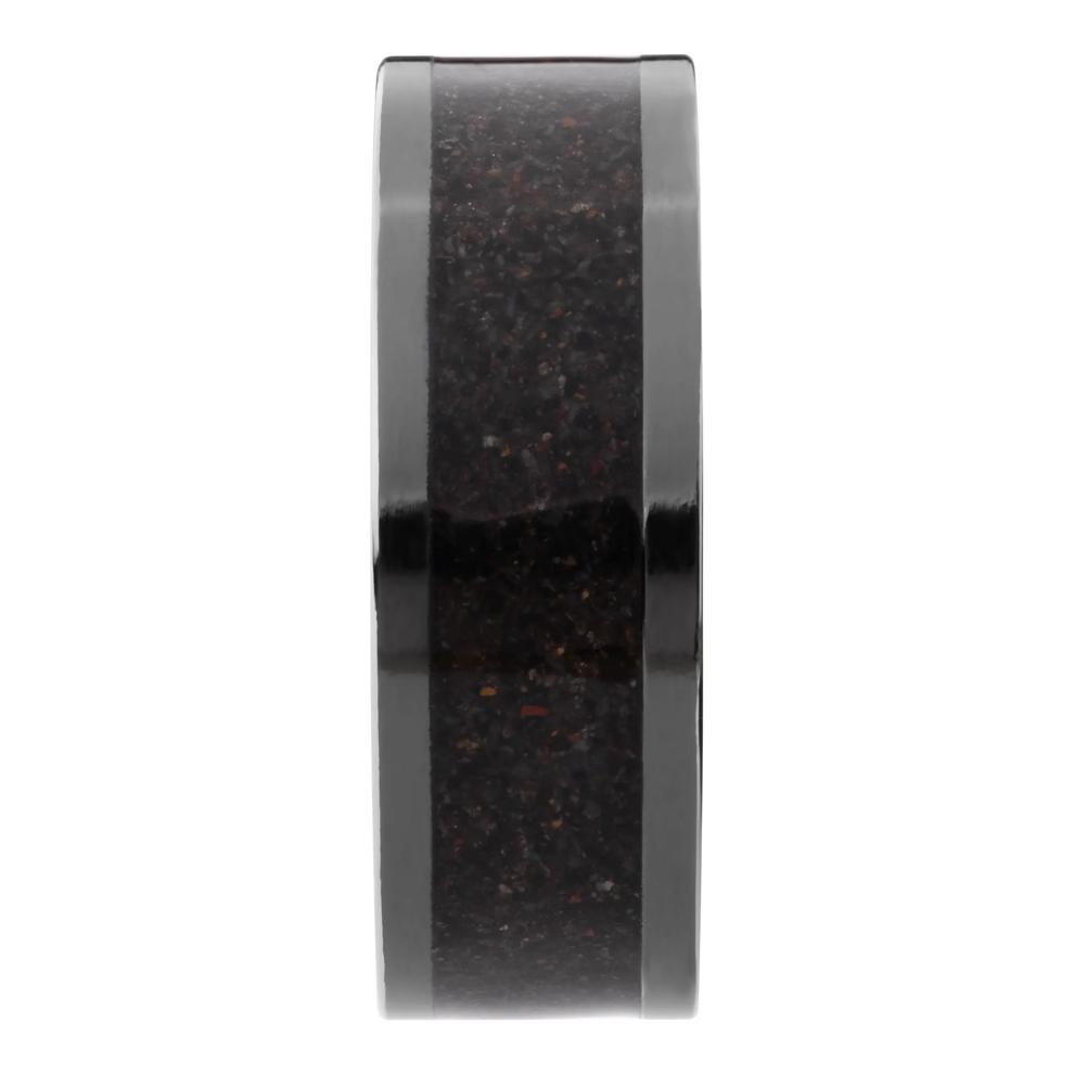 Men&rsquo;s Black Dinosaur Bone Mosaic Inlay Wedding Band in Black Zirconium, 8MM  – Image 2 of 3