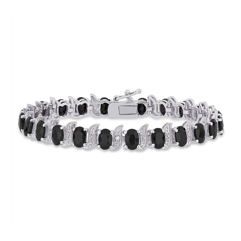 Black Sapphire &amp; Diamond Accent Bracelet in Sterling Silver  – Image 1 of 5