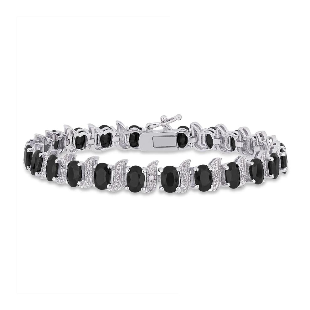 Black Sapphire &amp; Diamond Accent Bracelet in Sterling Silver  – Image 1 of 5