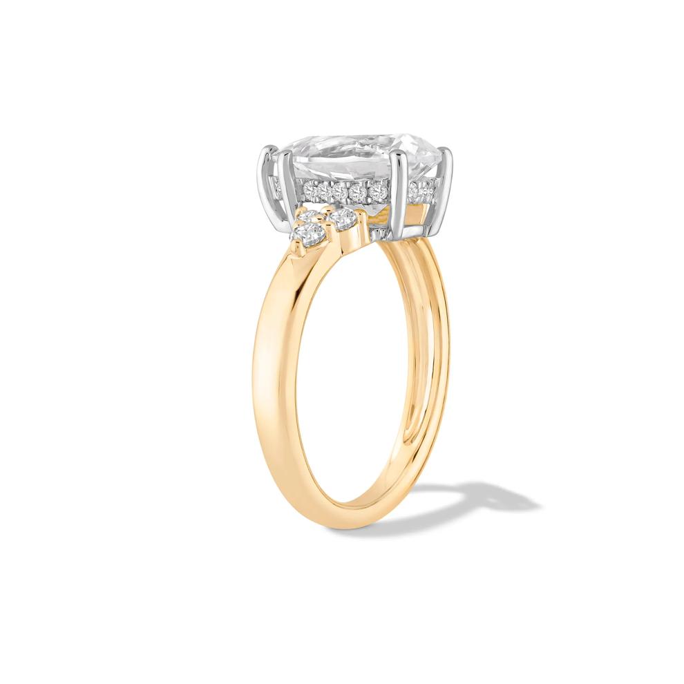 Lab Grown Diamond Pear-Shaped Center Engagement Ring in 14K Yellow &amp; White Gold (3 3/8 ct. tw.) – Image 3 of 4