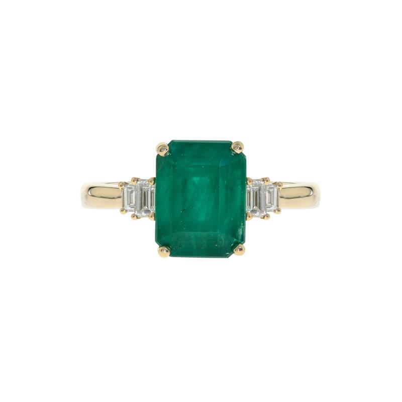 Emerald-Cut Emerald and Baguette Diamond Ring in 14K Yellow Gold &#40;1/4 ct. tw.&#41; – Image 1 of 3