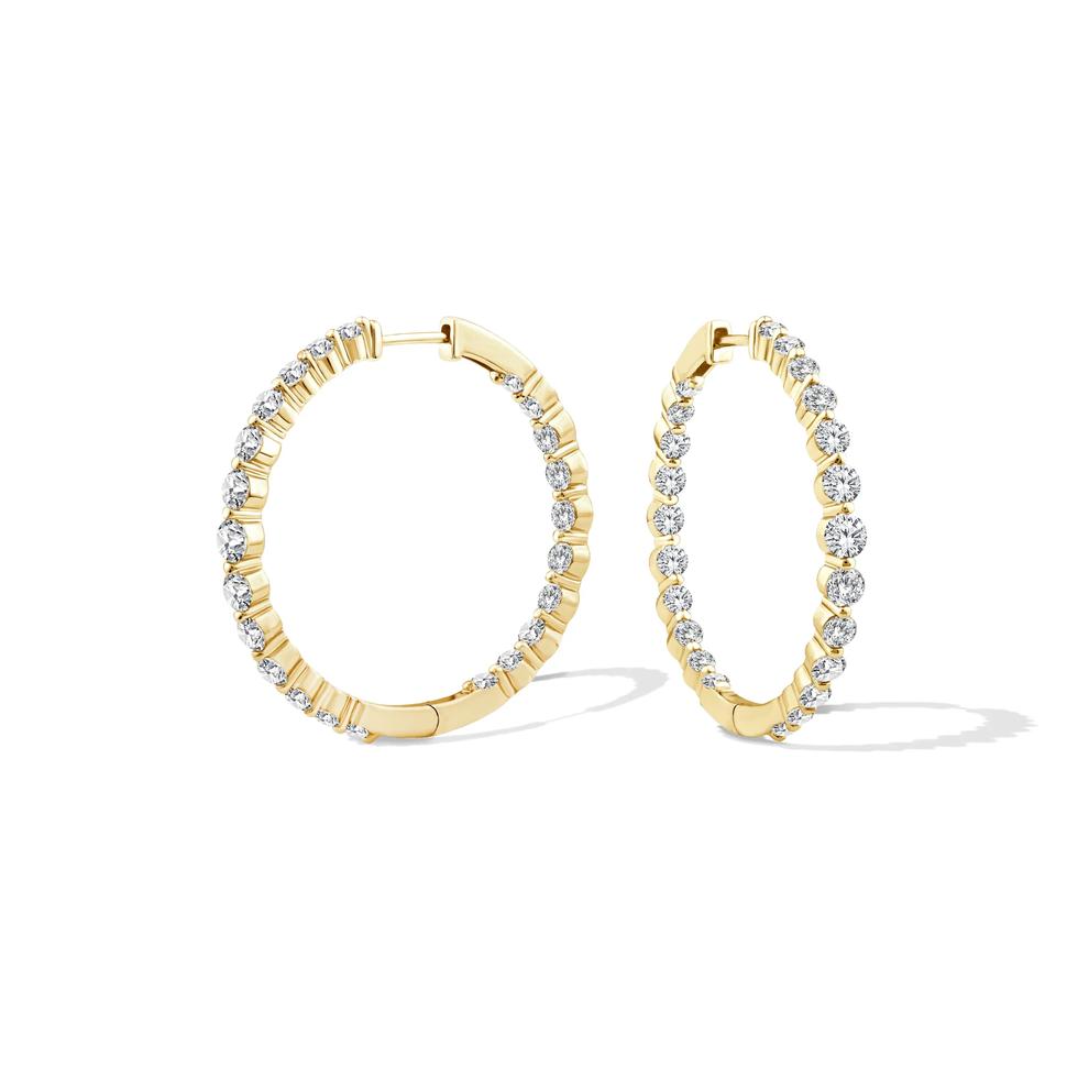 Lab Grown Diamond Shared-Prong Hoop Earrings in 10K Yellow Gold (3 ct. tw.) – Image 1 of 3