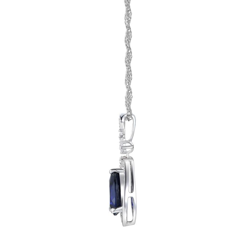 Lab Created Blue Sapphire Lab Created White Sapphire Halo Pendant in Sterling Silver – Image 2 of 3