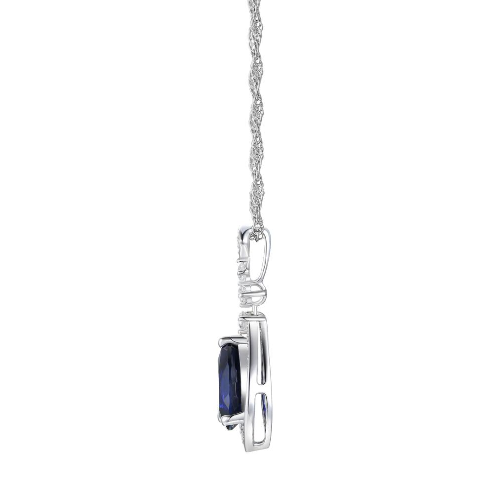 Lab Created Blue Sapphire Lab Created White Sapphire Halo Pendant in Sterling Silver – Image 2 of 3