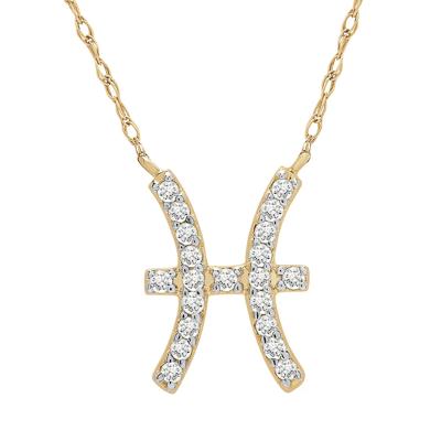 Pisces Zodiac Necklace with Diamonds in 10K Yellow Gold (1/10 ct. tw.)