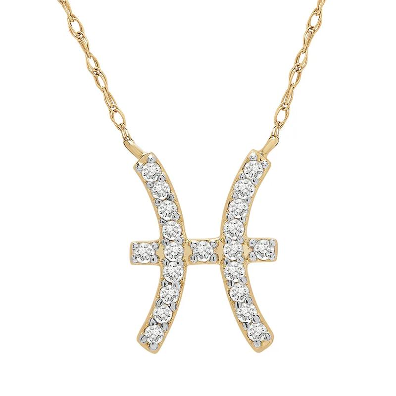 Pisces Zodiac Necklace with Diamonds in 10K Yellow Gold &#40;1/10 ct. tw.&#41; – Image 1 of 3