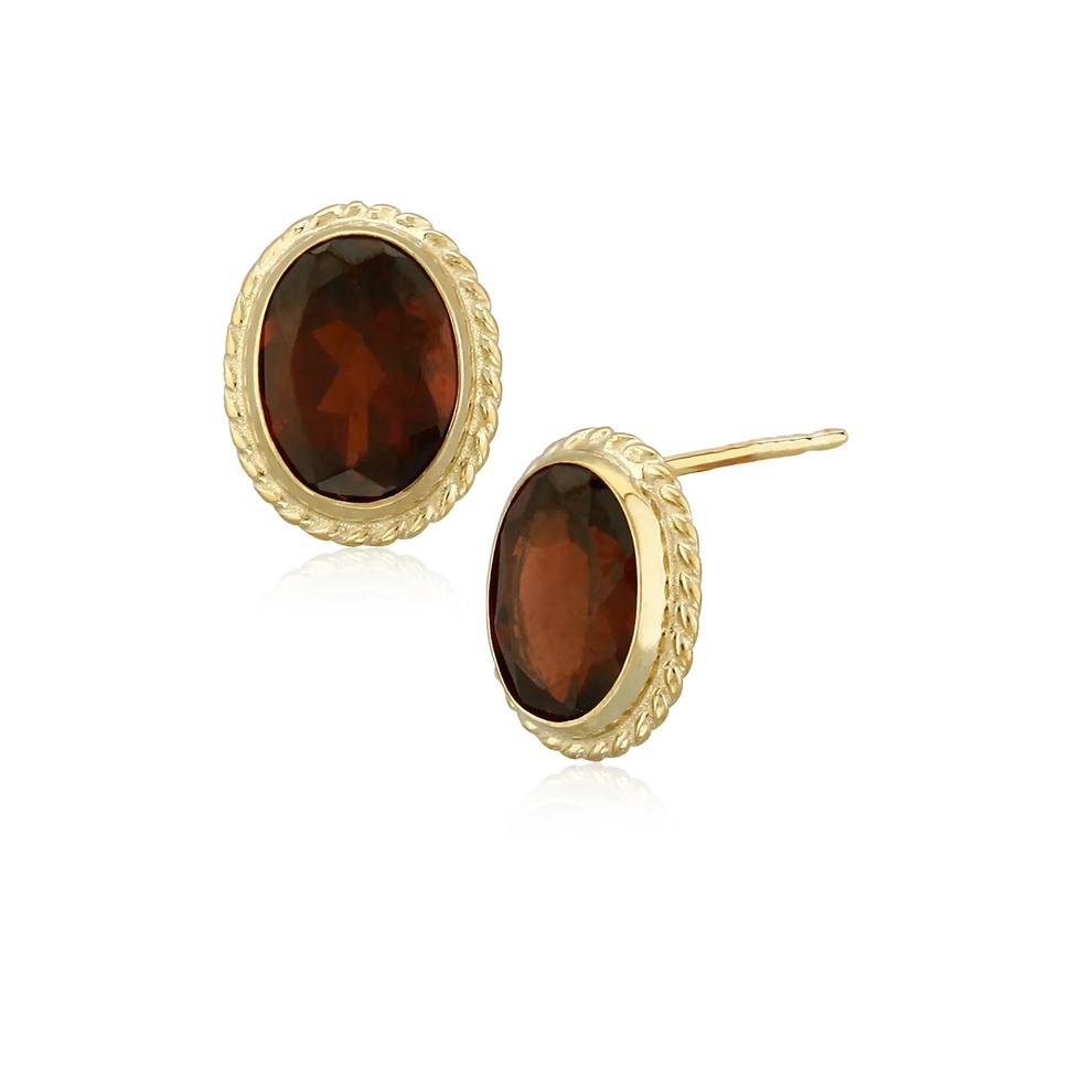 Oval Garnet Stud Earrings in 14K Yellow Gold – Image 1 of 2