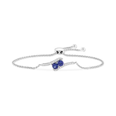Lab-Created Blue & White Sapphire Bolo Bracelet in Sterling Silver, 9.5"
