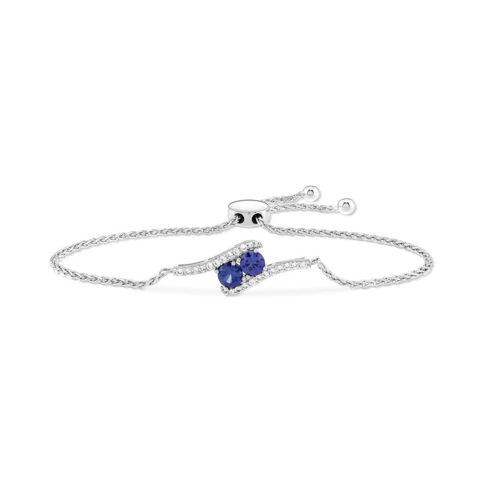 Lab-Created Blue &amp; White Sapphire Bolo Bracelet in Sterling Silver, 9.5" – Image 1 of 2