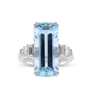Elongated Emerald-Cut Aquamarine & Diamond Ring in 18K White Gold (1/2 ct. tw.)