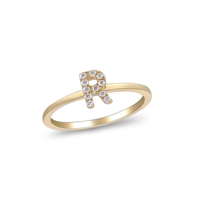 Diamond Accent &quot;R&quot; Initial Ring in 10K Yellow Gold – Image 4 of 5