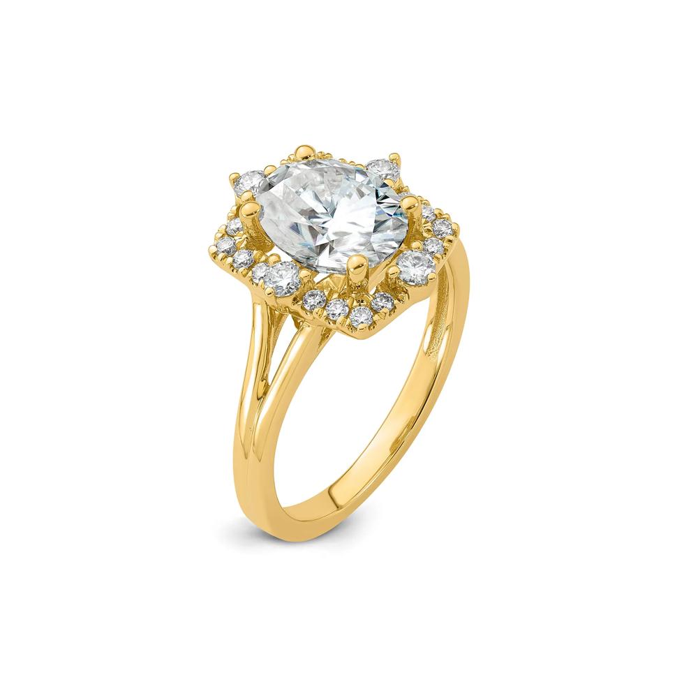 Lab-Created Moissanite Ornate Halo Ring in 10K Yellow Gold (2 1/4 ct. dew) – Image 3 of 3