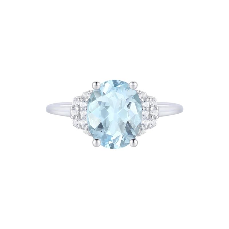 Aquamarine and Diamond Ring in 10K White Gold &#40;1/7 ct. tw.&#41; – Image 1 of 3