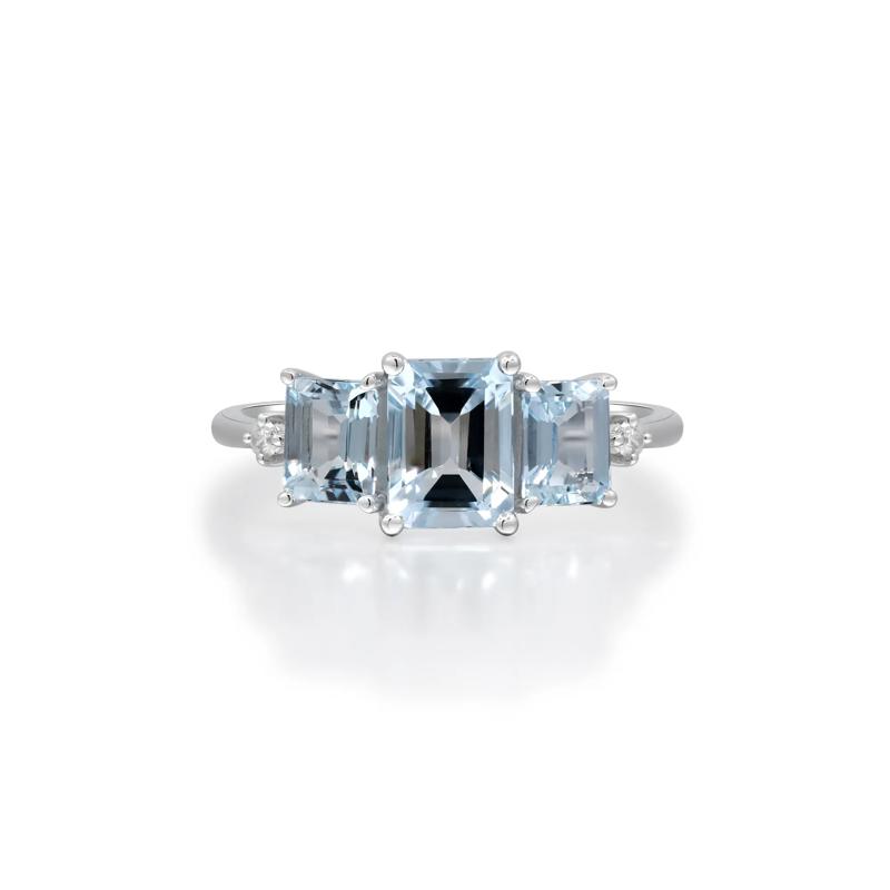 Aquamarine and Diamond Accent Ring in 10K White Gold – Image 1 of 5