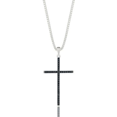 Black Diamond Cross Pendant in Sterling Silver (1/7 ct. tw.)