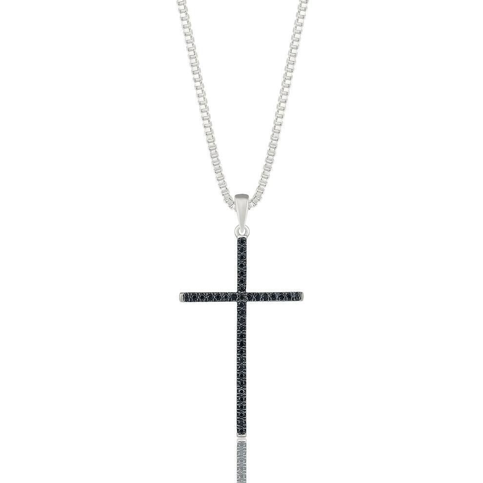 Black Diamond Cross Pendant in Sterling Silver (1/7 ct. tw.) – Image 1 of 3