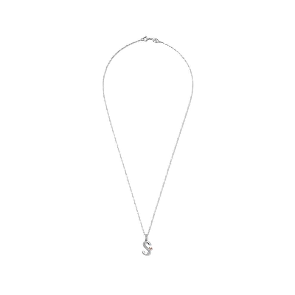 Diamond Accent Initial S Pendant in Sterling Silver and 14K Rose Gold – Image 2 of 5