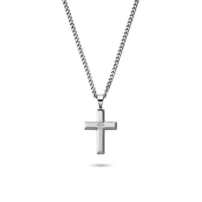 Men's Diamond Cross Necklace in Stainless Steel, 24"