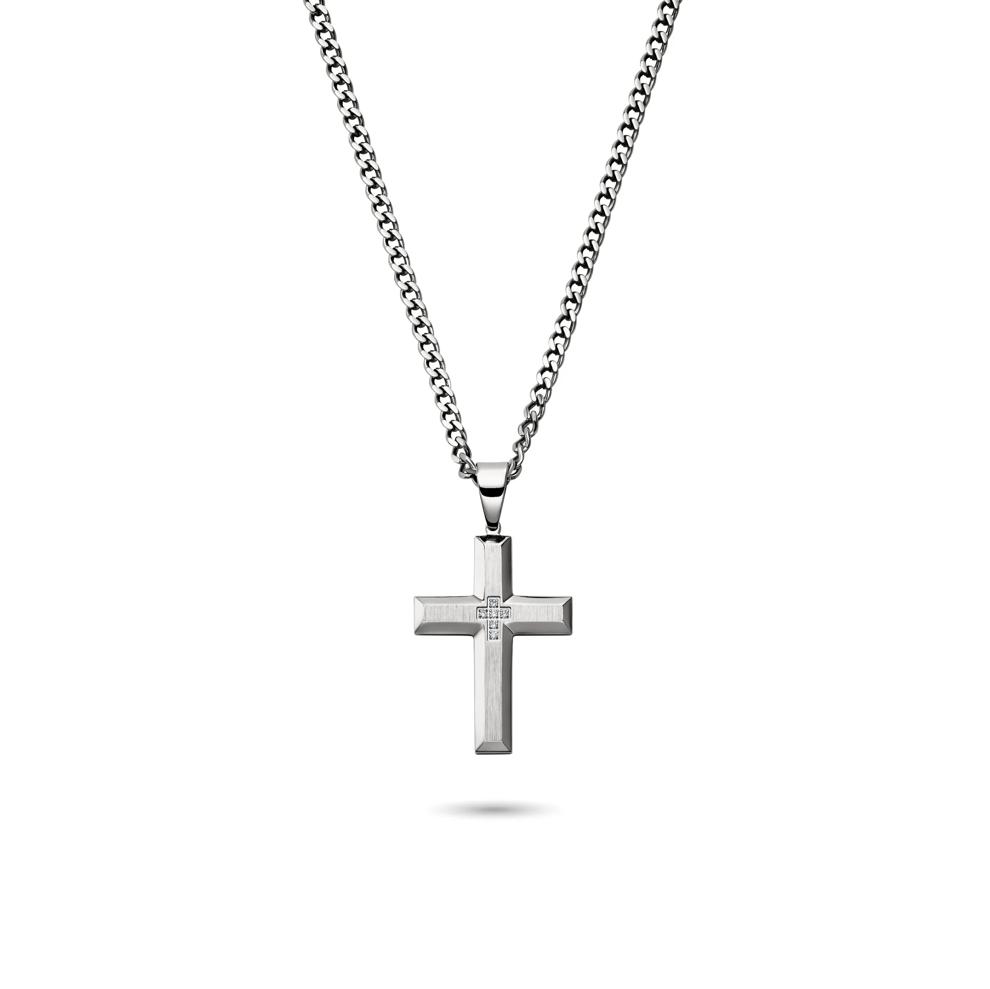 Men's Diamond Cross Necklace in Stainless Steel, 24" – Image 1 of 4
