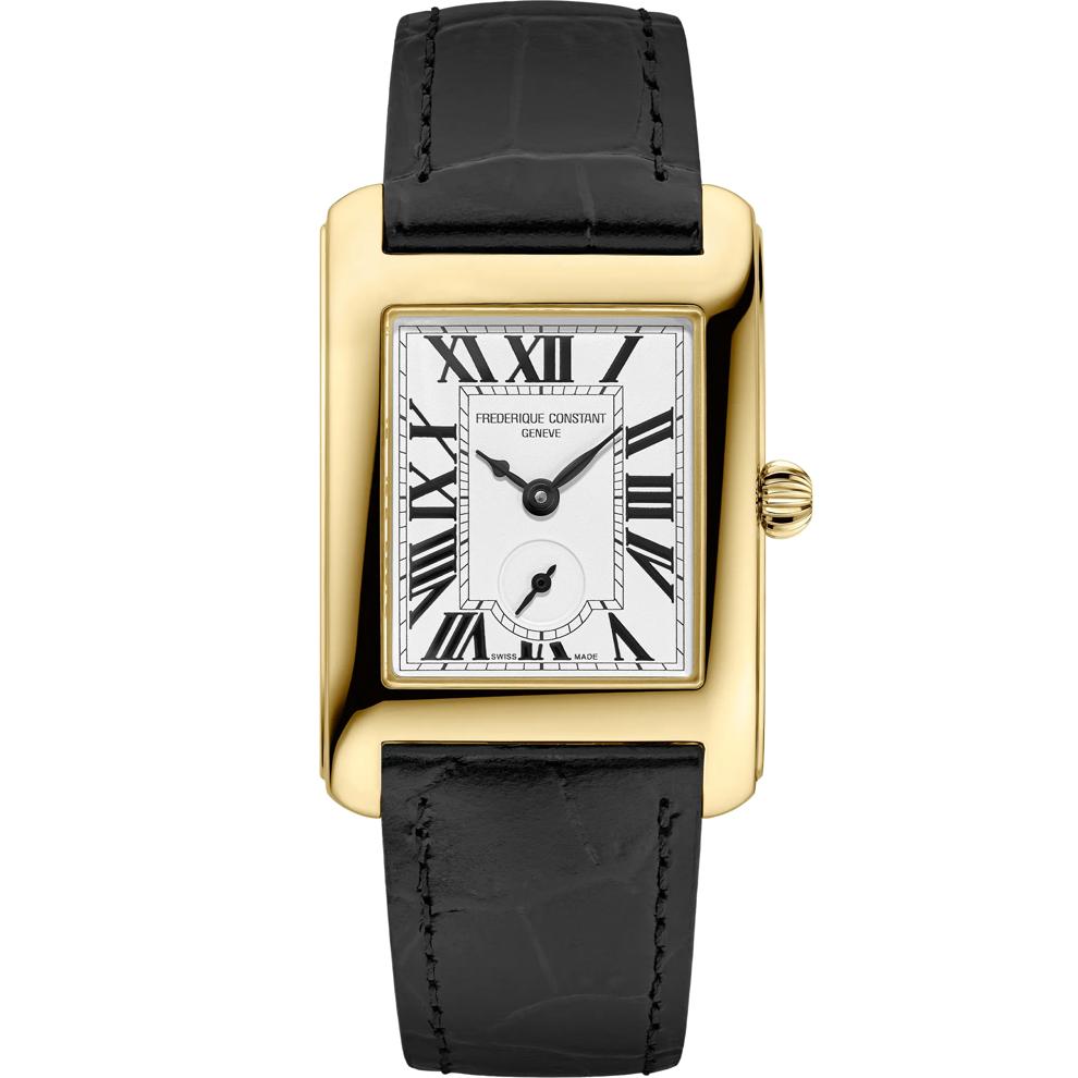 Ladies' Classics Carr&eacute;e Watch With a White Dial and Black Leather Strap – Image 1 of 3