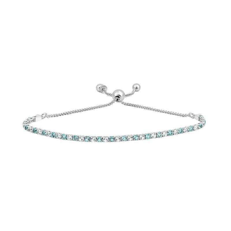 Blue Topaz &amp; Lab Created White Sapphire Bolo Bracelet in Sterling Silver – Image 1 of 1