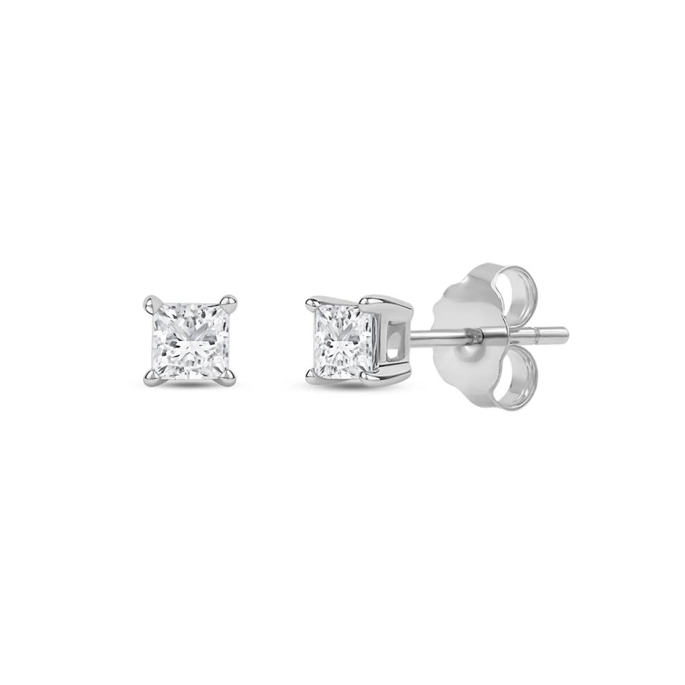 Lab Grown Diamond Princess-Cut Solitaire Stud Earrings in 14K White Gold (1/3 ct. tw.) – Image 1 of 3