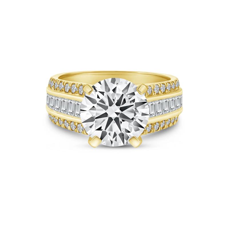 1 ct. tw. Round and Baguette-Cut Diamond Semi-Mount Engagement Ring in 14k Yellow Gold &#40;Setting Only&#41; – Image 1 of 6
