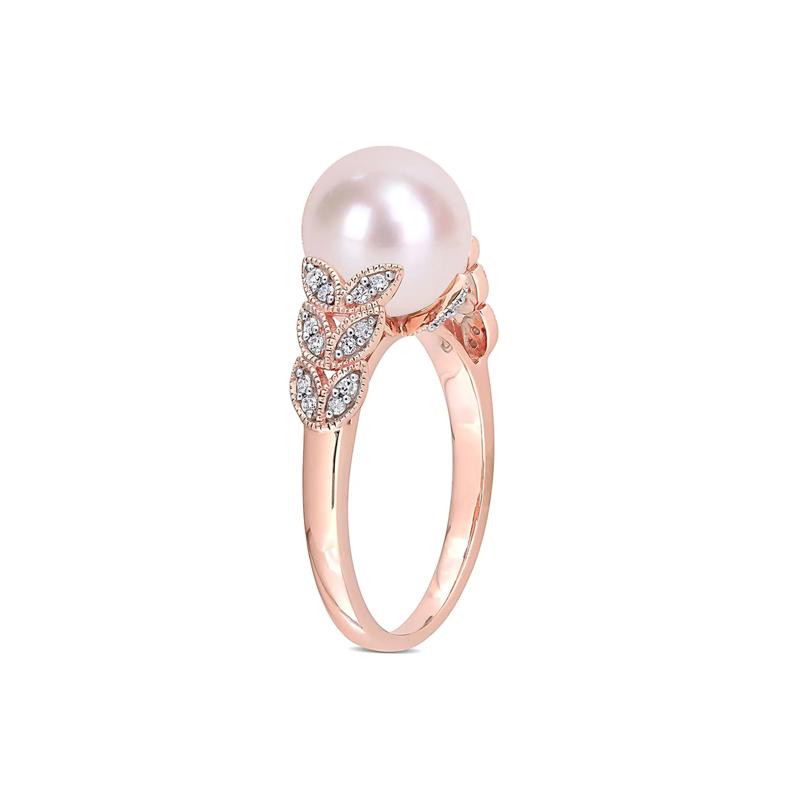 Freshwater Pearl &amp; 1/2 ct. tw. Diamond Ring in 10K Rose Gold – Image 3 of 5