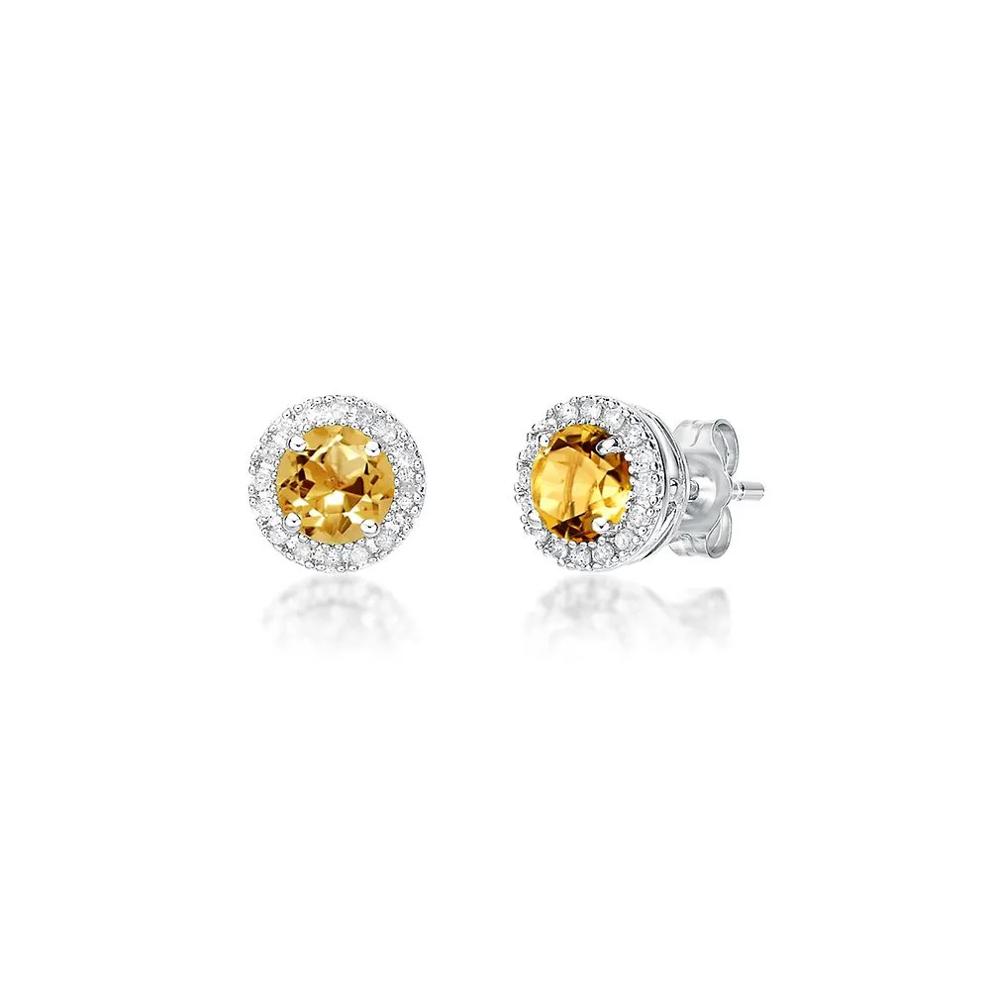 Citrine &amp; 1/7 ct. tw. Diamond Earrings in Sterling Silver – Image 1 of 1