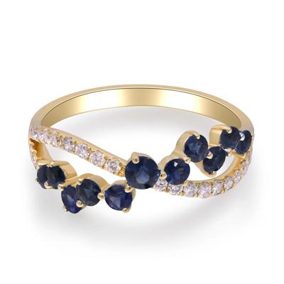 Blue Sapphire & Round Diamond Scatter Crossover Ring in 10K Yellow Gold (1/4 ct. tw.)