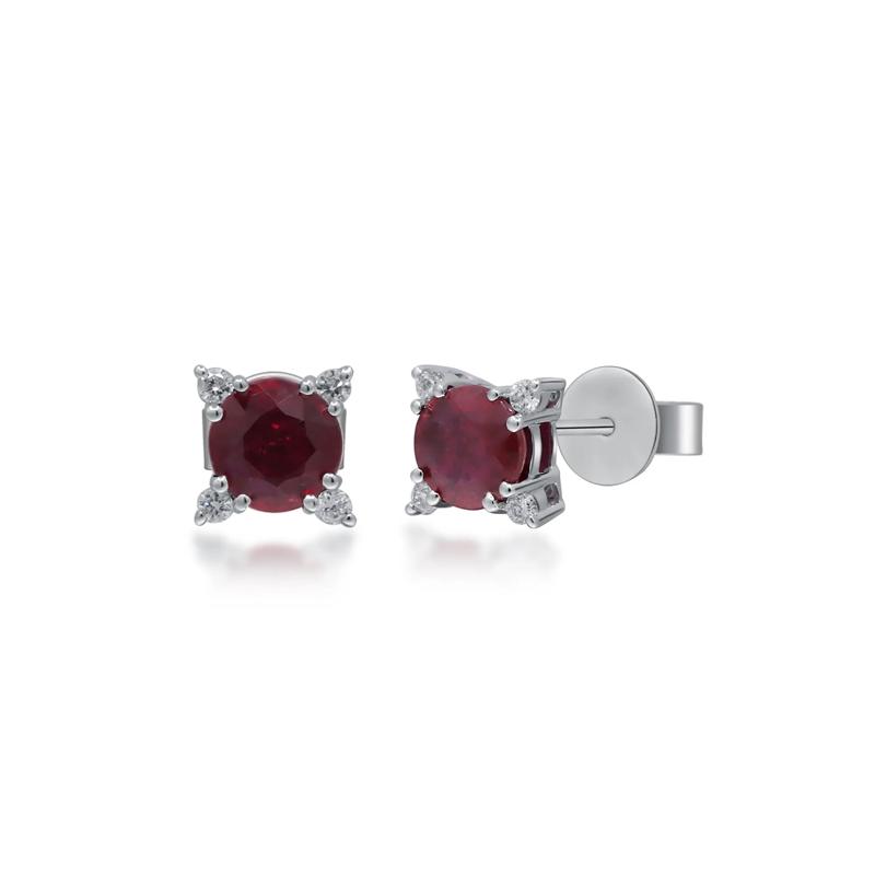 Ruby and Diamond Accent Stud Earrings in 10K White Gold – Image 3 of 3