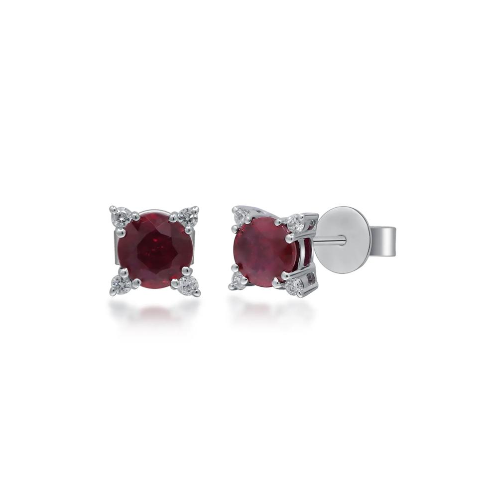 Ruby and Diamond Accent Stud Earrings in 10K White Gold – Image 3 of 3