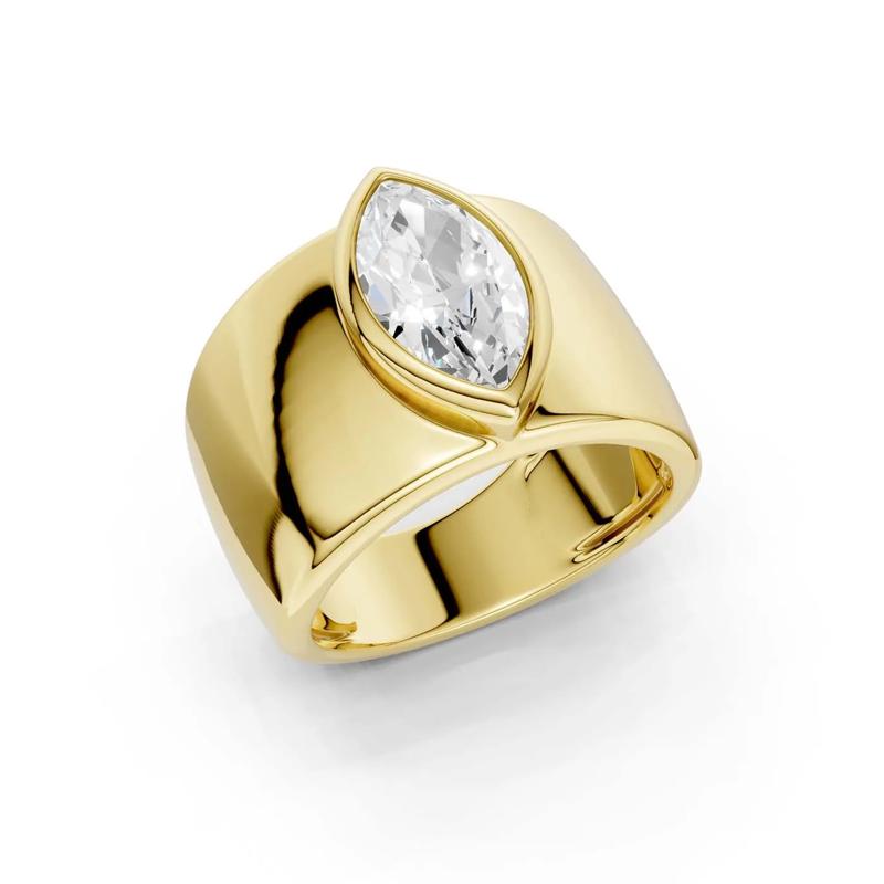 Lab Grown Diamond Marquise Solitaire Wide Band Engagement Ring in 14K Yellow Gold &#40;2 ct.&#41; – Image 2 of 4
