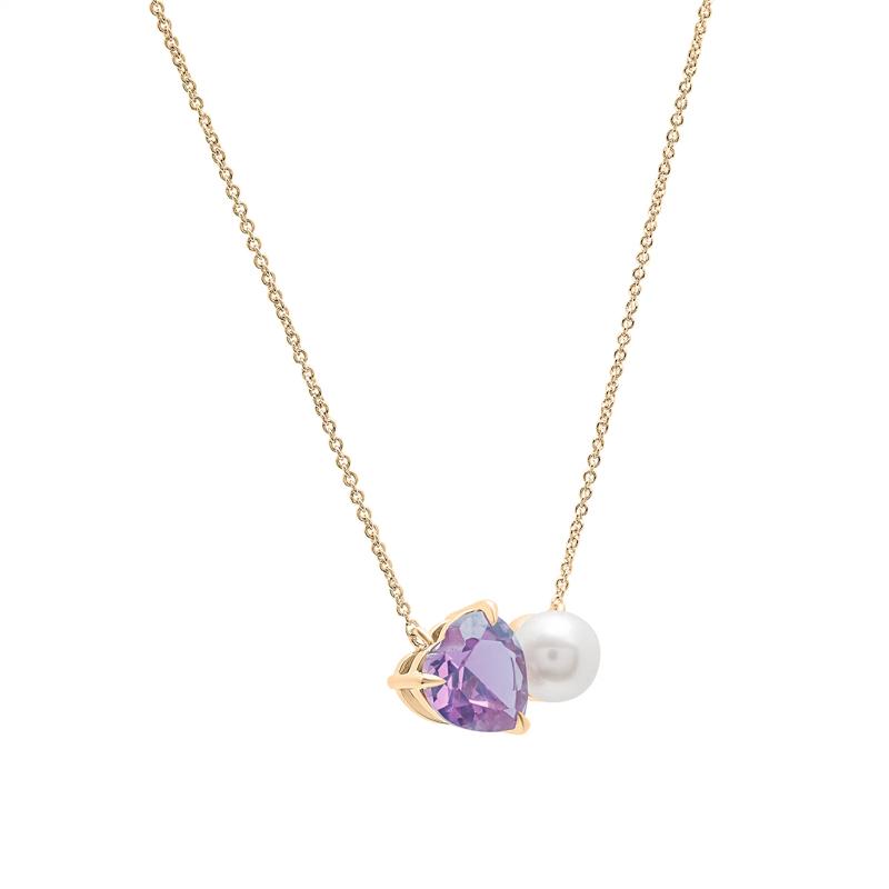 Rose de France and Freshwater Pearl Toi et Moi Necklace in Vermeil – Image 2 of 6