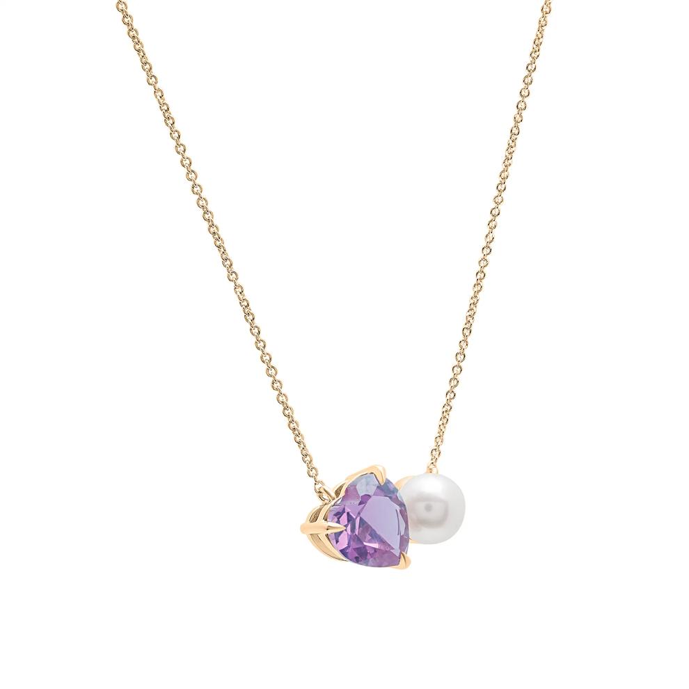 Rose de France and Freshwater Pearl Toi et Moi Necklace in Vermeil – Image 2 of 6